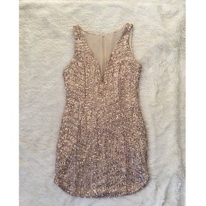 Sequin rose gold deep v dress
